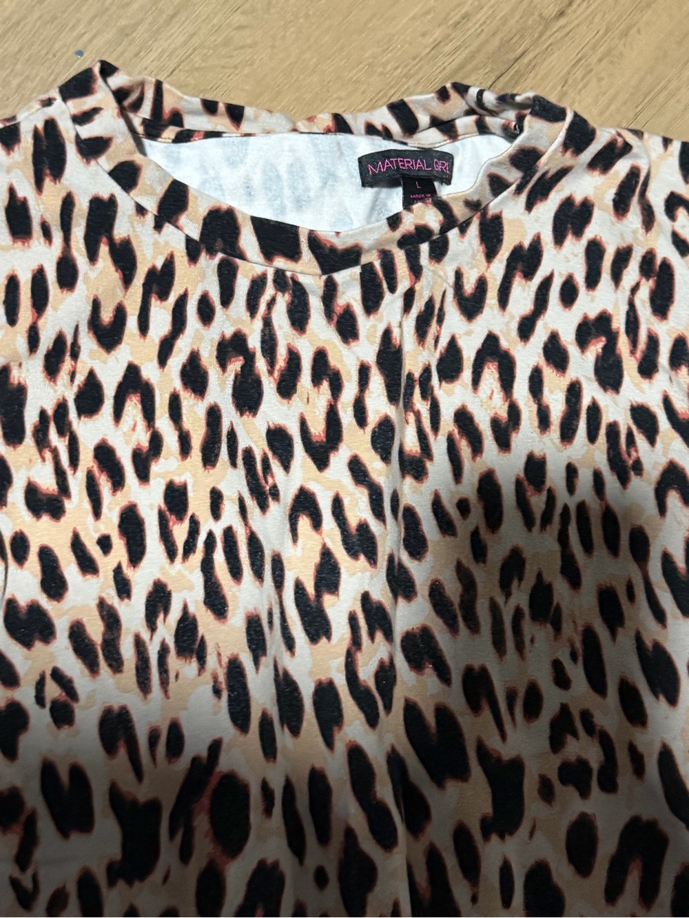 Material Girl Beige and Black Leopard Print Short Sleeve Tee